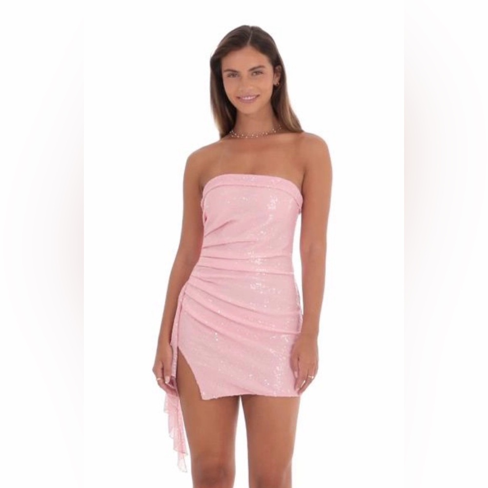 Lucy in the Sky Strapless Pink Sequin Mini Dress